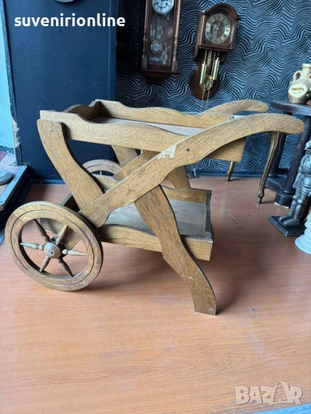 Стара дървена бар маса количка за сервиране , снимка 1