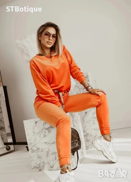 🌸 Дамски Комплект с Еластична Талия и Връзки – Суитшърт и Панталон | STBoutique 🌸, снимка 1
