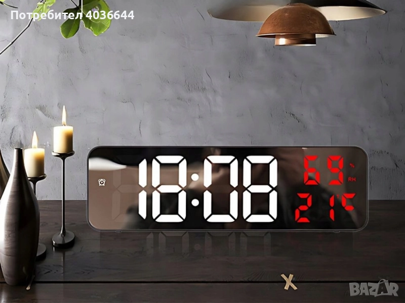 Електронен LED часовник-огледало с будилник и термометър, снимка 1