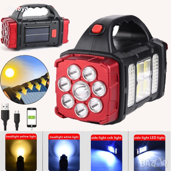 3770 Мощен ярък соларен фенер с дръжка LED COB светлина 38 W, снимка 1