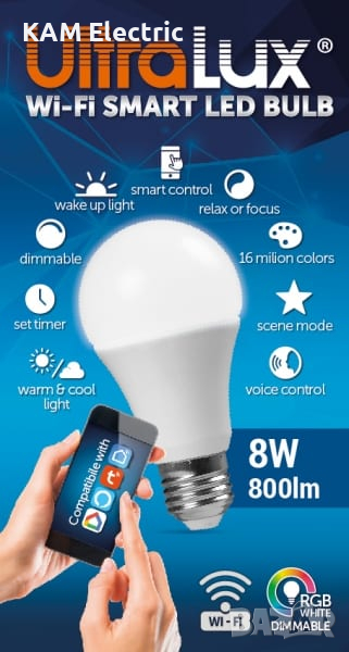 WiFi Smart LED крушка 8W, E27, RGB+4200K, 270°, 220V-240V AC, снимка 1