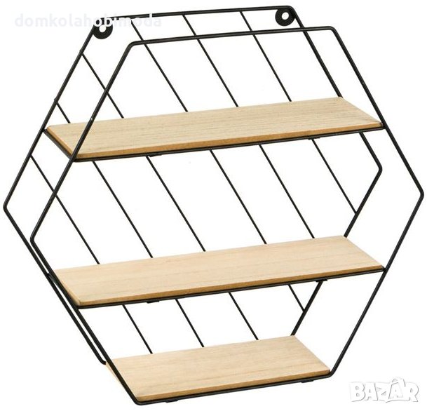Декоративна етажерка с 3 нива, дърво и метал. 35x9x30,5 см, снимка 1