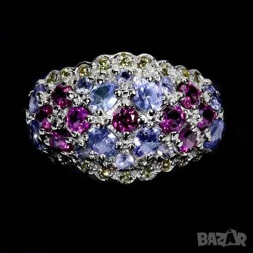 925 сребърен пръстен с танзанит, родолит гранат и сапфир Халка 9/59/18.89, снимка 1