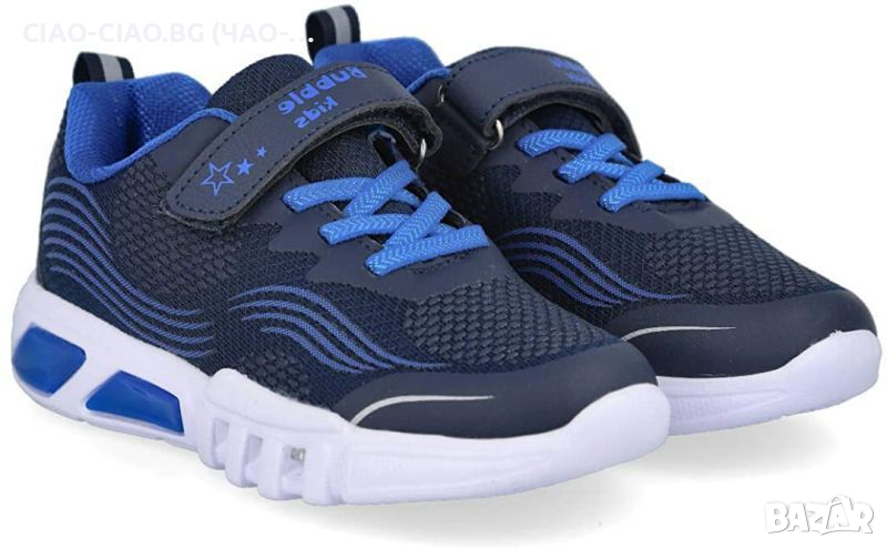 №29, СВЕТЕЩИ маратонки за момче BUBBLE Kids в сиво със сини акценти, снимка 1