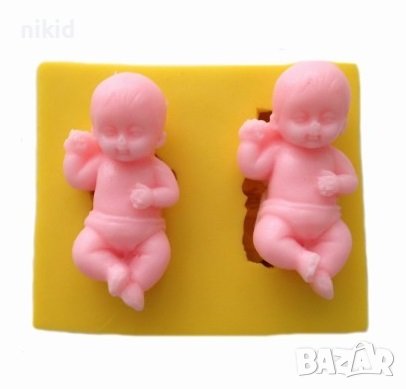 2 малки бебета бебе момиче момче голи силиконов молд форма фондан гипс пита кръщене торта декор, снимка 1