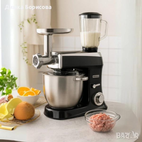 Кухненски робот 3 в 1 Royalty Line RL-PKM2100BG BLACK - 2100W Max, 7.5L купа, 1.5L блендер, снимка 1