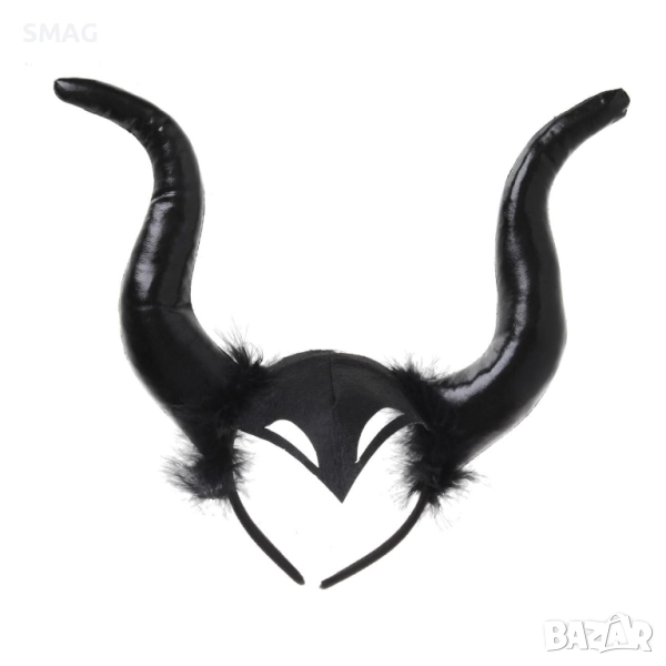 Диадема Halloween с черни сатенени рога и пера_1256038, снимка 1