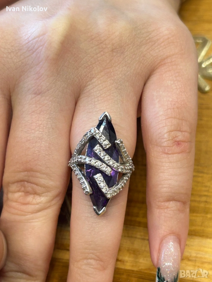 Невероятен голям сребърен пръстен с аметист, снимка 1