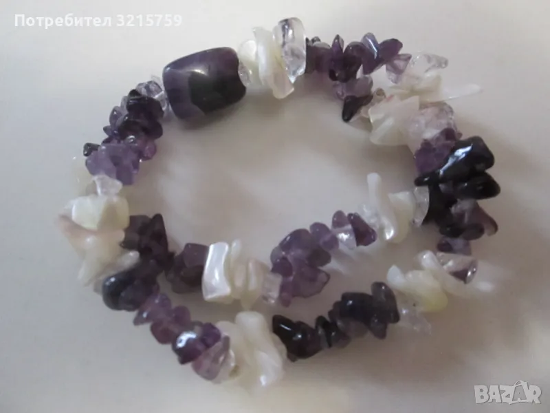 Красива дамска гривна -аметист, седеф и кварц, снимка 1
