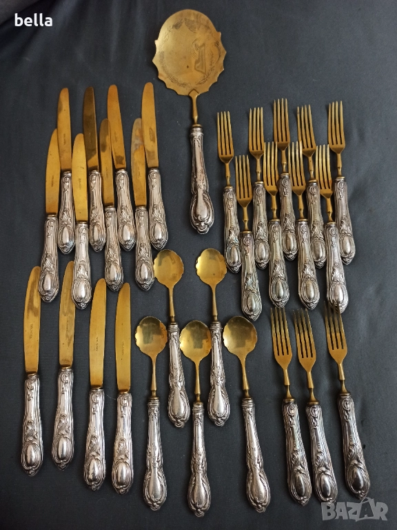 СТАР СРЕБЪРЕН КОМПЛЕКТ ПРИБОРИ С ПОЗЛАТА  -СОЛИНГЕН ,800 ПРОБА, снимка 1