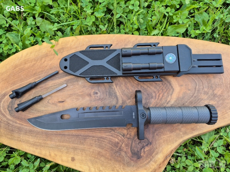 Тактически нож с кания,компас,запалка,точило и свирка, 2518А, снимка 1