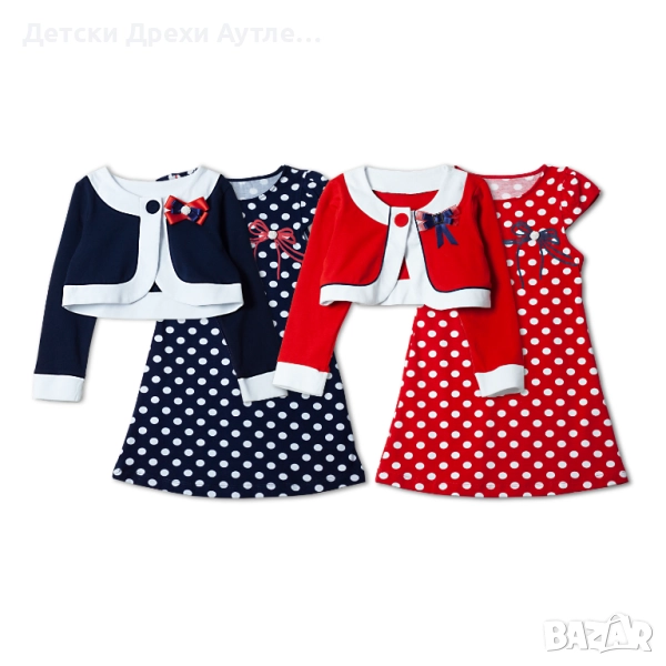 Нови дестки рокли на точки с болеро – червено и тъмносиньо, снимка 1