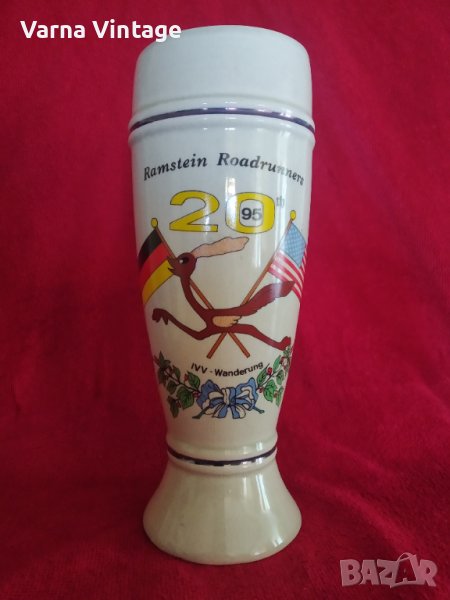 РАЗПРОДАЖБА! Колекционерска бира чаша Ramstein Roadrunners 1995. Германия.(ПУКНАТИНИ), снимка 1
