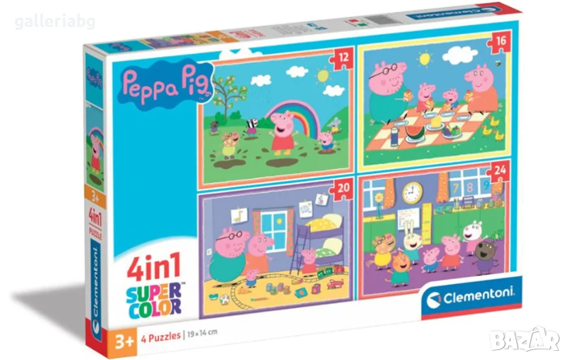 🧩 Peppa Pig – Комплект 4 в 1 Пъзели Clementoni (12, 16, 20, 24 части), снимка 1