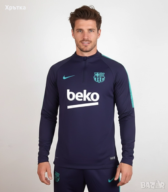 Nike FC Barcelona - Оригинална мъжка спортна блуза с цип р-р S-M, снимка 1