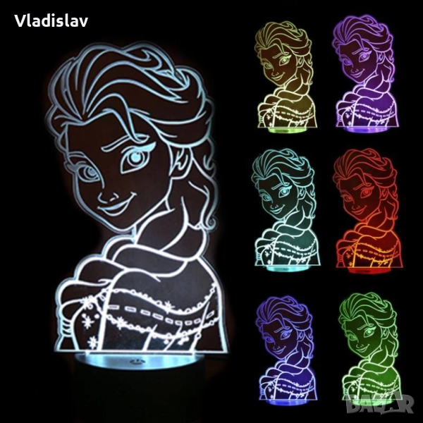 Холограмна 3D лампа Елза, нощна лампа за детска стая, LED лампа за хол, снимка 1