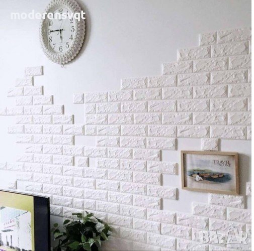 Тапет 3D тухли, самозалепващ, 77 х 70см, бял цвят, снимка 1