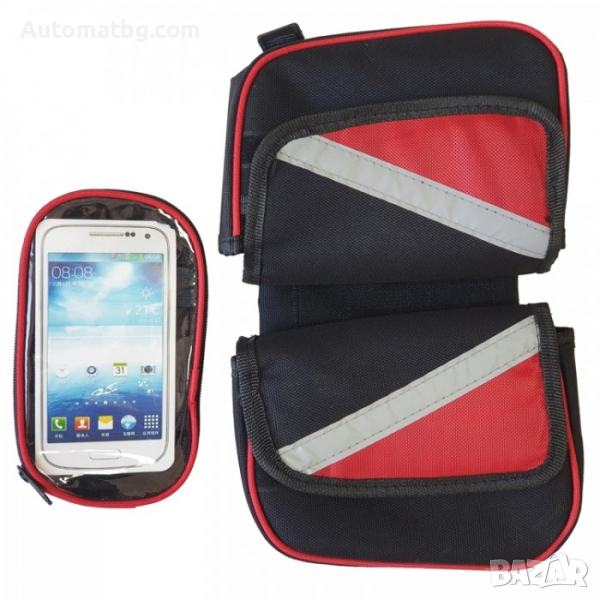 Двойна вело чанта Automat, Чанта с джоб за телефон, Черна, снимка 1