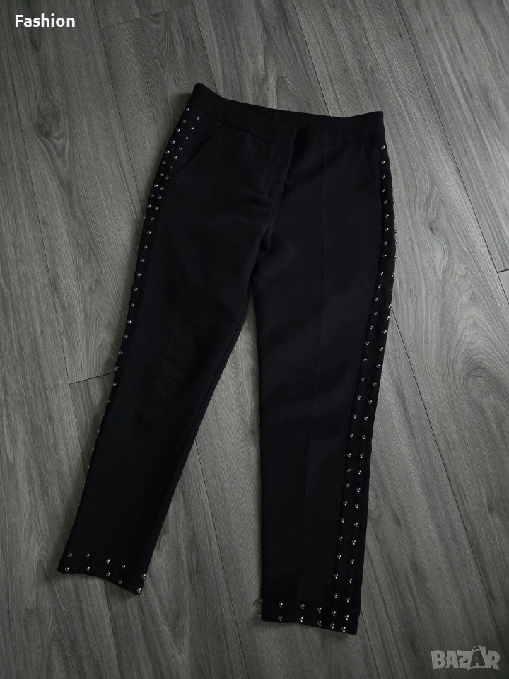 Жесток чер дамски панталон с капси, снимка 1