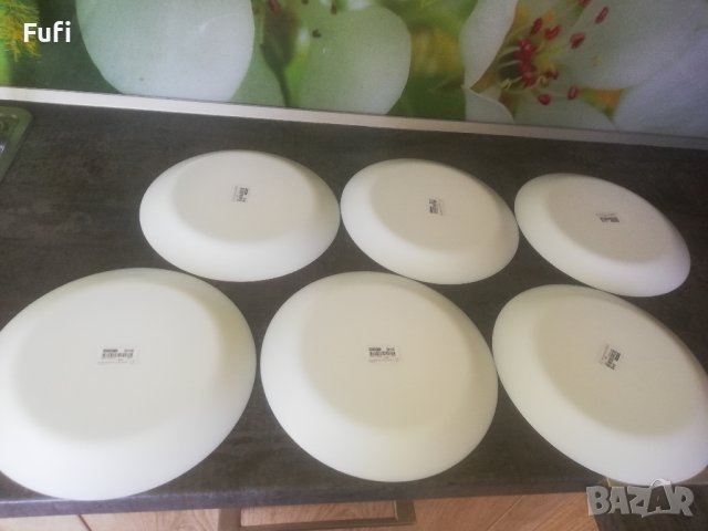 13 лв за 6 броя нови чинии, закалено стъкло френски с етикети плитки големи 25см диаметър , снимка 3 - Чинии - 41616272