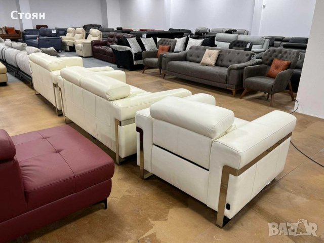 Бели кожени дивани две двойки и фотьойл "Moreno", снимка 4 - Дивани и мека мебел - 39712172