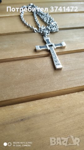 Колие с кръст, висулка с цвят черно и металик, снимка 4 - Колиета, медальони, синджири - 40804808