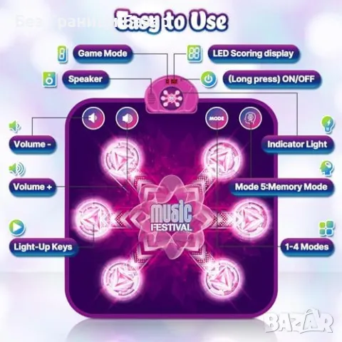 Нова Детска музикална постелка с 6 стрелки и 5 режима на игра деца, снимка 6 - Образователни игри - 50034038