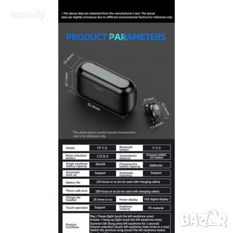 Безжични слушалки TWS F9-RX, Powercase 2000 mAh, Bluetooth 5.1, снимка 6 - Bluetooth слушалки - 41546180