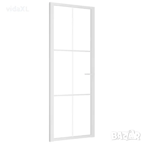 vidaXL Интериорна врата 76x201,5 см бяла ESG стъкло и алуминий