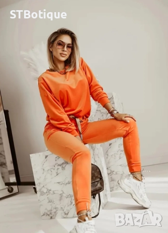 🌸 Дамски Комплект с Еластична Талия и Връзки – Суитшърт и Панталон | STBoutique 🌸