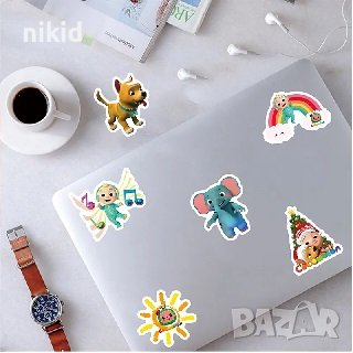 50 бр cocomelon КоКомелон Кокомелън самозалепващи лепенки стикери за украса декор картонена торта, снимка 5 - Други - 42464395