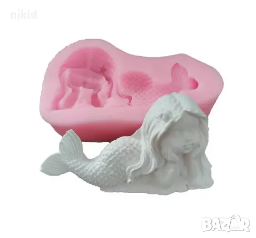 Полегнало момиченце русалка силиконов молд форма за декорация украса торта фондан шоколад гипс, снимка 2 - Форми - 48980175