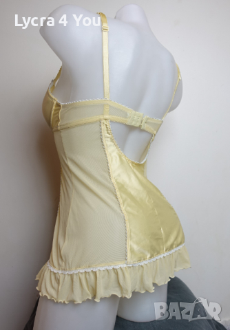 75В луксозна нощничка от жълт сатен и тюл, снимка 6 - Бельо - 36333450