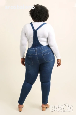 Моден дамски дънков гащеризон Plus size, снимка 4 - Гащеризони - 53302286