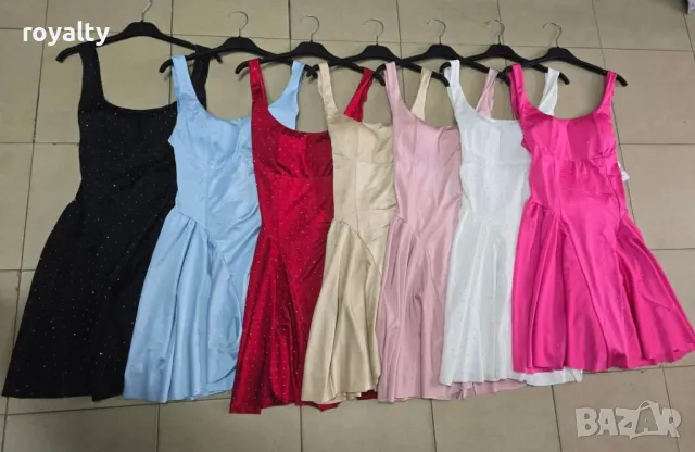 Сатенени рокли с камъни Различни цветове , снимка 3 - Рокли - 49824145