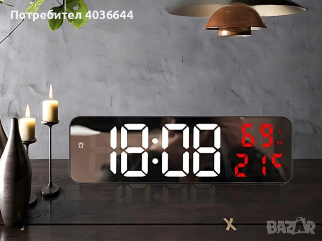 Електронен LED часовник-огледало с будилник и термометър