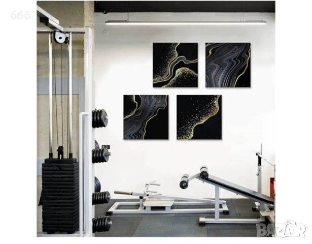 Artscope 4 части Абстрактни стенни картини върху платно - Черен мрамор, златен, плаващ пясък, снимка 9 - Други стоки за дома - 53269170