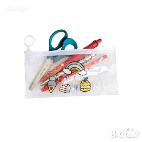 5890 Ученически несесер с прозрачна лицева страна и цветен принт, снимка 5 - Ученически пособия, канцеларски материали - 50598992