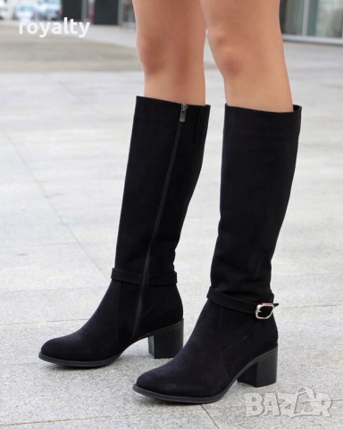 Ботуши на ток - черен велур - GRS90