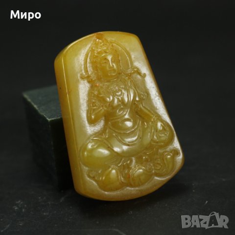 НЕФРИТ ТИБЕТ НЕПАЛ АЗИЯ ТАЛИСМАН МЕДАЛЬОН БУДА ВИСУЛКА С ИЗОБРАЖЕНИЕ НА АЗИАТСКА БОГИНЯ, снимка 2 - Антикварни и старинни предмети - 40591076