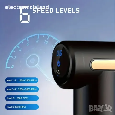 Акумулаторен ръчен Пистолет за масаж и възстановяване, дълбокотъканен с 4 масажни глави и 6 степени, снимка 3 - Медицинска апаратура - 48105280