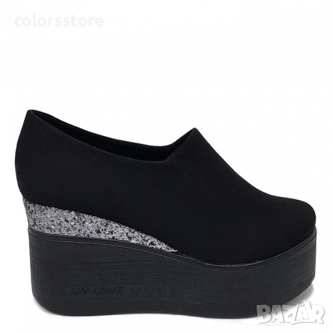 Обувки на платформа - черен велур и брокат - VBR90 