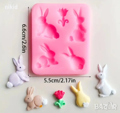 Зайче заек зайци лале силиконов молд форма фондан декор украса