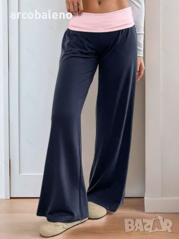 Дамски ежедневни широки панталони с ниска талия и контрастни цветни шевове, снимка 3 - Спортни екипи - 48507703