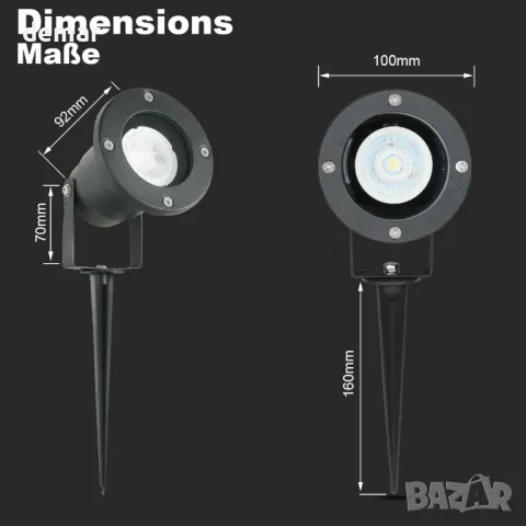 Градински прожектори OMSEN Захранвани от мрежата 7 W Топло бяло 3000K, Сменяеми крушки GU10, 2 броя, снимка 6 - Външни лампи - 47432810