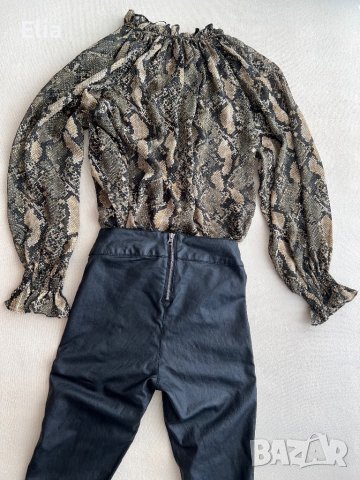 Дамски черен панталон/клин с цип отзад, снимка 3 - Панталони - 38811759