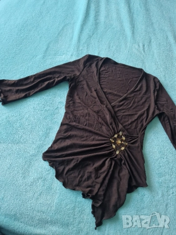 дамска блуза, дълъг ръкав, тъмно кафява, ликра