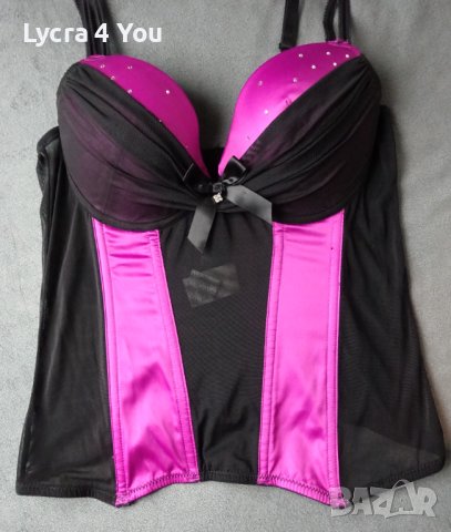 75B Mister*Lady цикламен сатенен корсет с черен тюл, снимка 2 - Корсети, бюстиета, топове - 41914691