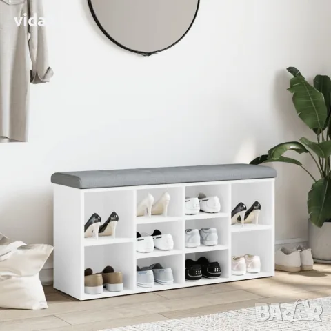 vidaXL Пейка за обувки, бяла, 102x32x50 см, инженерно дърво, снимка 3 - Маси - 56148081