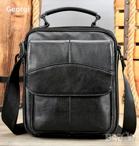 Мъжка кожена бизнес чанта /Върхова черна естествена кожа!, снимка 2 - Чанти - 49279149